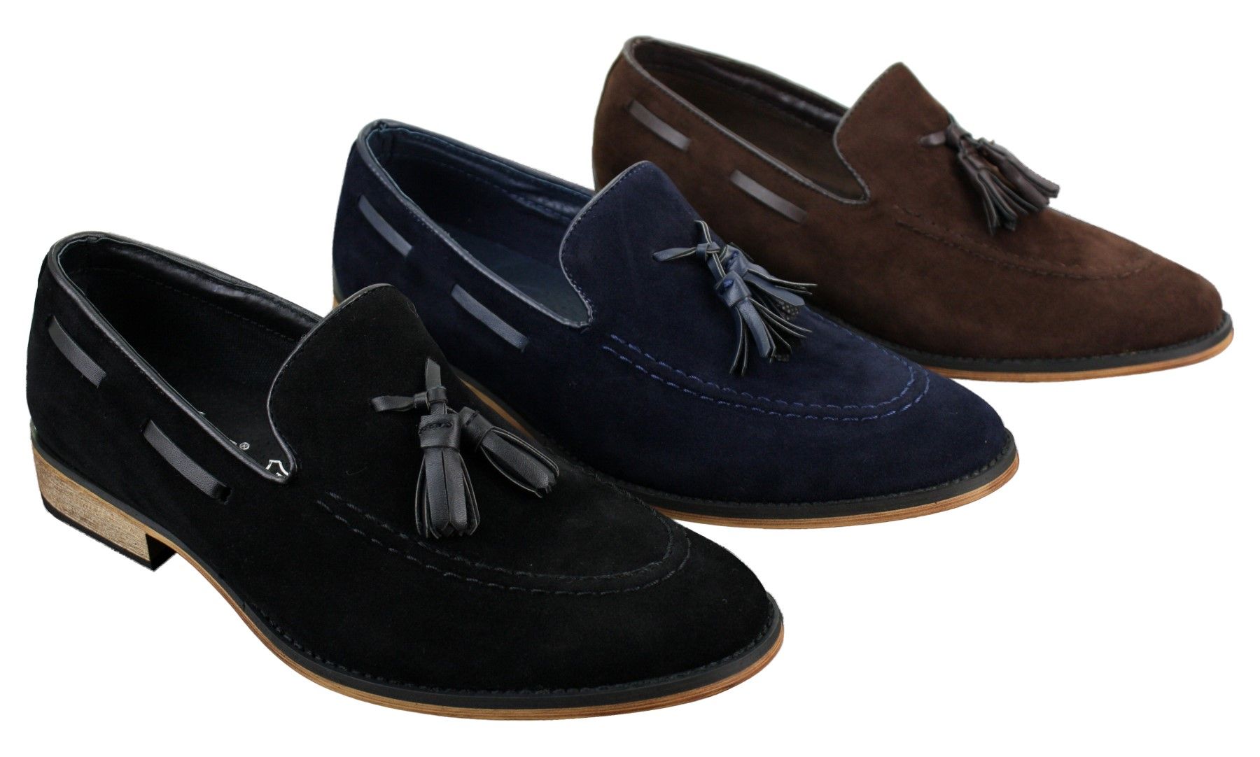 Ανδρικά Ιταλικά Slip On Παπούτσια Οδήγησης Loafers με Φούντα από Σουέτ Δέρμα Μπλε Μαύρο Καφέ