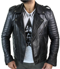 Ανδρικό Δερμάτινο Μπουφάν Ποδηλάτη με Σταυρωτό Φερμουάρ και Vintage Retro, Μαύρο, Urban, Στενή Γραμμή-XXXL-Μαύρο