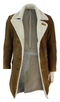 Ανδρικό παλτό Sherling Sheepskin Tan Brown 3/4 Vintage Retro Winter Warm