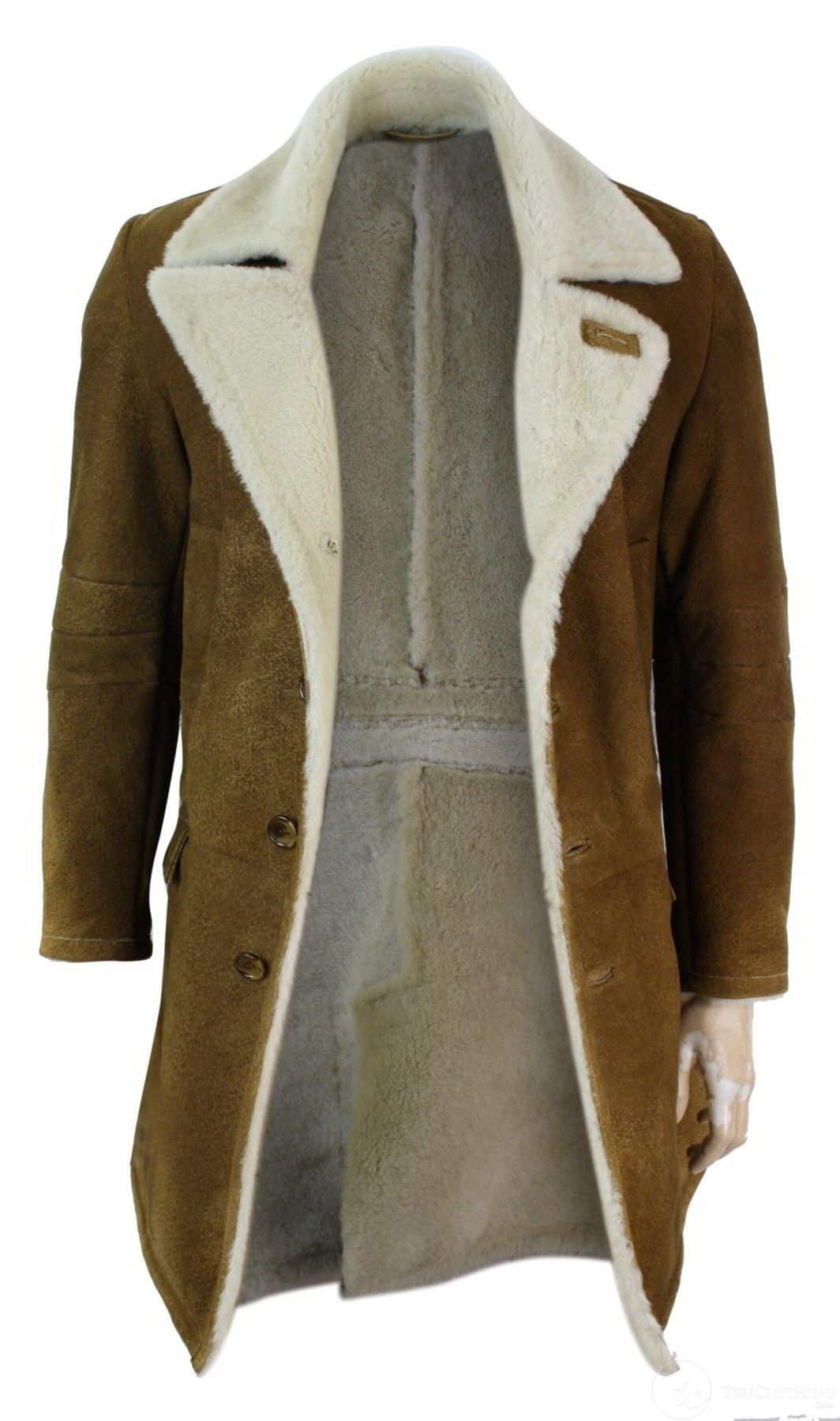 Ανδρικό παλτό Sherling Sheepskin Tan Brown 3/4 Vintage Retro Winter Warm