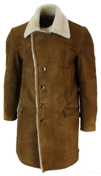Ανδρικό παλτό Sherling Sheepskin Tan Brown 3/4 Vintage Retro Winter Warm