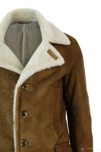 Ανδρικό παλτό Sherling Sheepskin Tan Brown 3/4 Vintage Retro Winter Warm