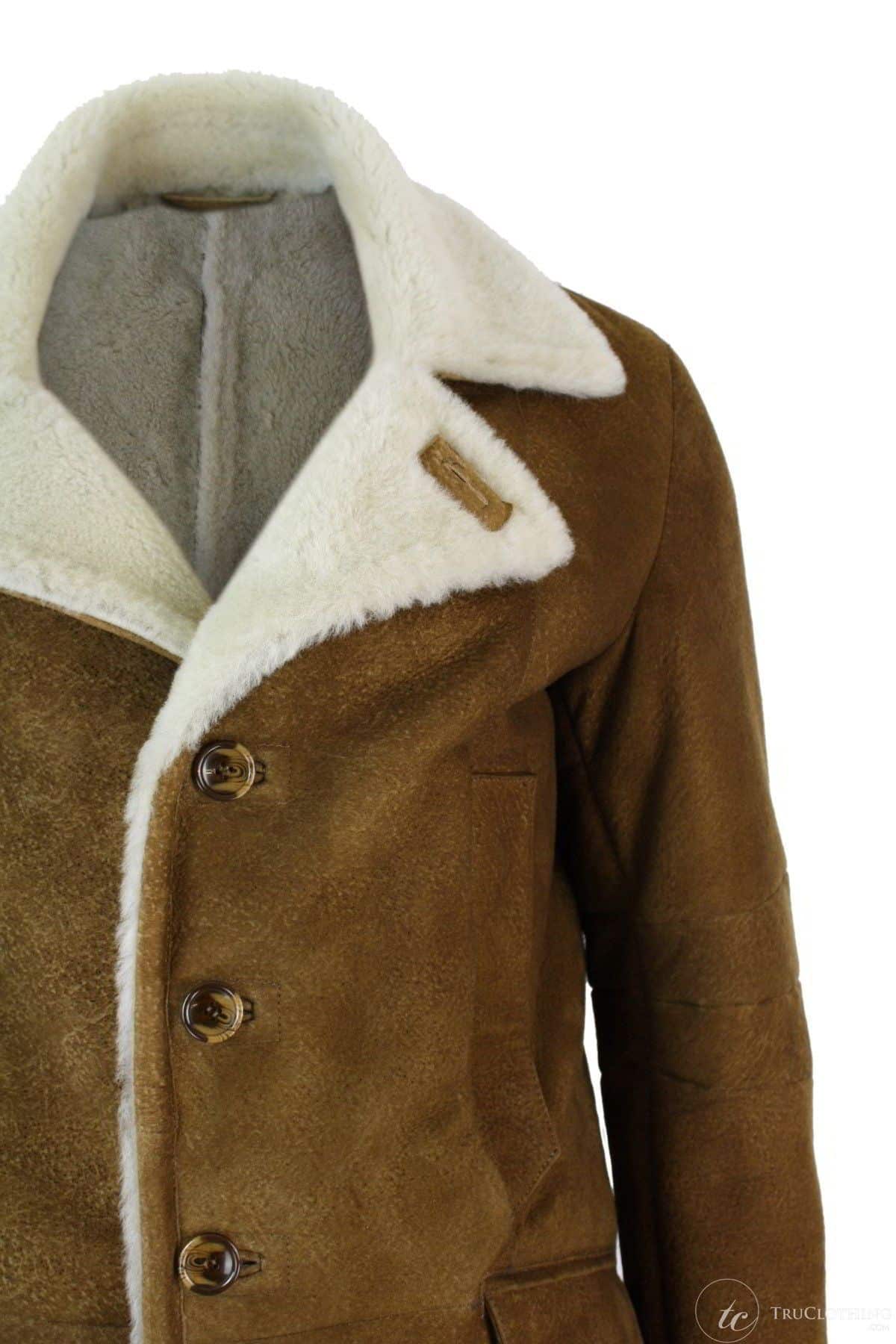 Ανδρικό παλτό Sherling Sheepskin Tan Brown 3/4 Vintage Retro Winter Warm