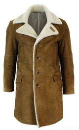 Ανδρικό παλτό Sherling Sheepskin Tan Brown 3/4 Vintage Retro Winter Warm