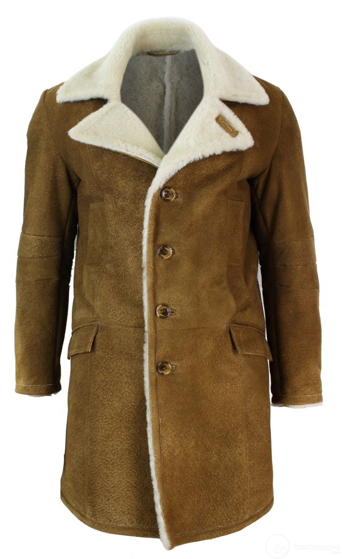 Ανδρικό παλτό Sherling Sheepskin Tan Brown 3/4 Vintage Retro Winter Warm