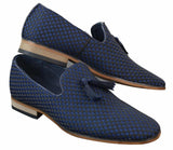 Ανδρικά Παπούτσια Οδήγησης Slip On Tasle Smart Casual Retro Navy Blue Black Δερμάτινη Επένδυση