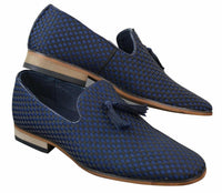 Ανδρικά Παπούτσια Οδήγησης Slip On Tasle Smart Casual Retro Navy Blue Black Δερμάτινη Επένδυση