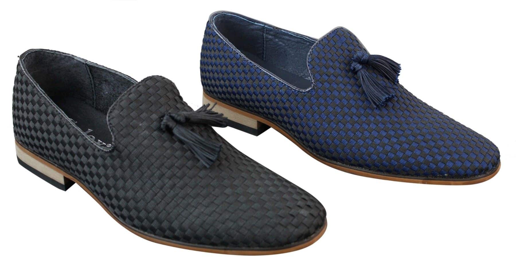 Ανδρικά Παπούτσια Οδήγησης Slip On Tasle Smart Casual Retro Navy Blue Black Δερμάτινη Επένδυση