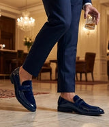 Ανδρικά Slip On Vegan Δερμάτινα Βελούδινα Λουστρίνια με Λεπτομέρειες