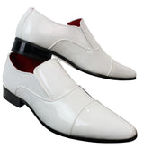Ανδρικά Έξυπνα Επίσημα Slip-On Λευκά Λαμπερά Λουστρίνι Παπούτσια με Δερμάτινη Επένδυση Ιταλικά