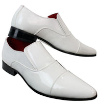 Ανδρικά Έξυπνα Επίσημα Slip-On Λευκά Λαμπερά Λουστρίνι Παπούτσια με Δερμάτινη Επένδυση Ιταλικά