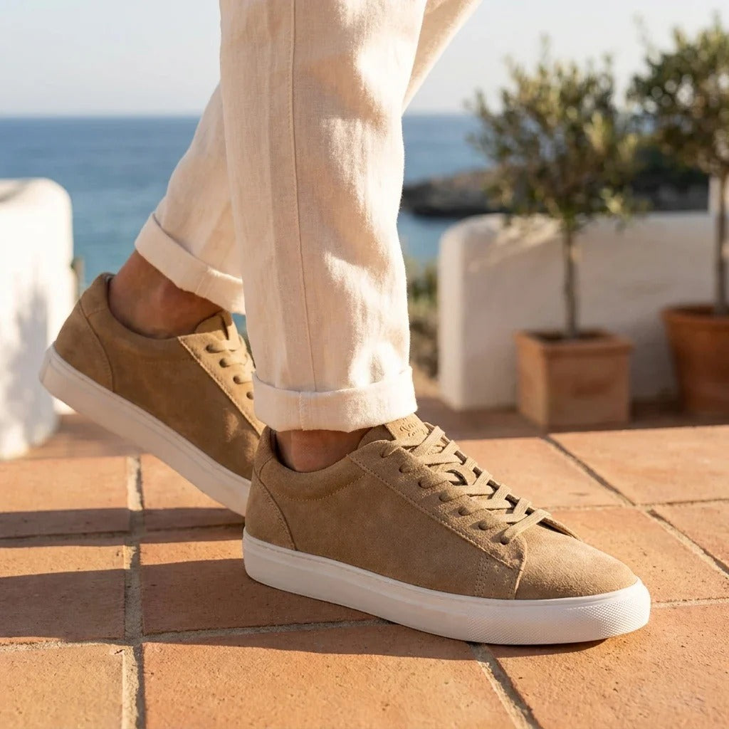 Ανδρικά Casual Sneakers από Σουέτ σε Γκρι απόχρωση Stone Grey με Δερμάτινα Κορδόνια