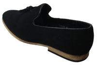 Ανδρικά σουέτ μοκασίνια οδήγηση slip-on με σχέδιο φούντας από δέρμα σε μαύρο χρώμα, άνεση