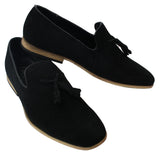 Ανδρικά σουέτ μοκασίνια οδήγηση slip-on με σχέδιο φούντας από δέρμα σε μαύρο χρώμα, άνεση