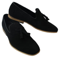 Ανδρικά σουέτ μοκασίνια οδήγηση slip-on με σχέδιο φούντας από δέρμα σε μαύρο χρώμα, άνεση