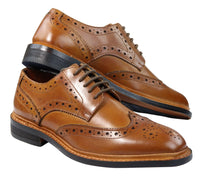 Ανδρικά Παπούτσια Oxford Brogue με Δερμάτινα Κορδόνια Goodyear Welted, σε Ανοιχτό Καφέ Μπορντό