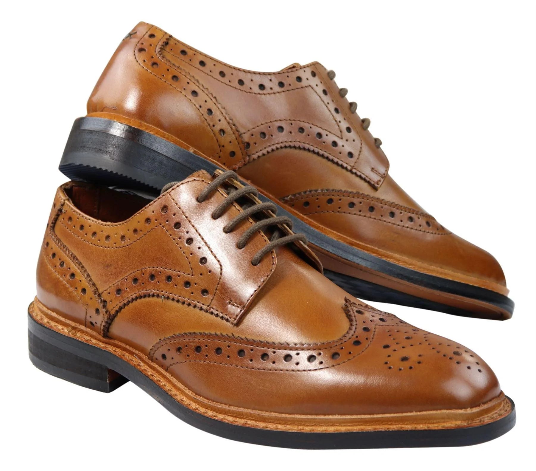 Ανδρικά Παπούτσια Oxford Brogue με Δερμάτινα Κορδόνια Goodyear Welted, σε Ανοιχτό Καφέ Μπορντό