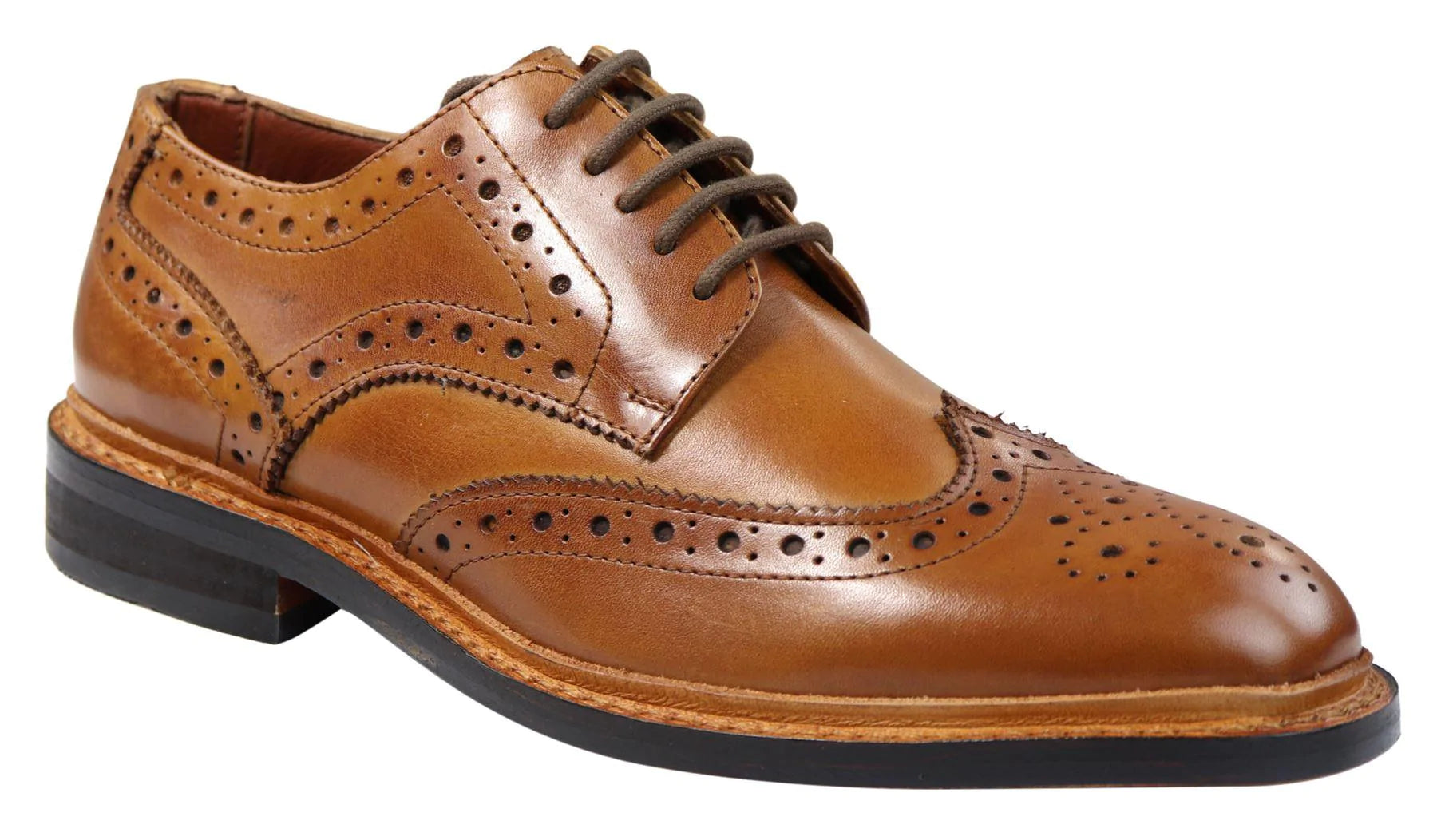 Ανδρικά Παπούτσια Oxford Brogue με Δερμάτινα Κορδόνια Goodyear Welted, σε Ανοιχτό Καφέ Μπορντό