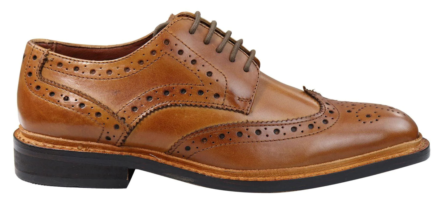 Ανδρικά Παπούτσια Oxford Brogue με Δερμάτινα Κορδόνια Goodyear Welted, σε Ανοιχτό Καφέ Μπορντό