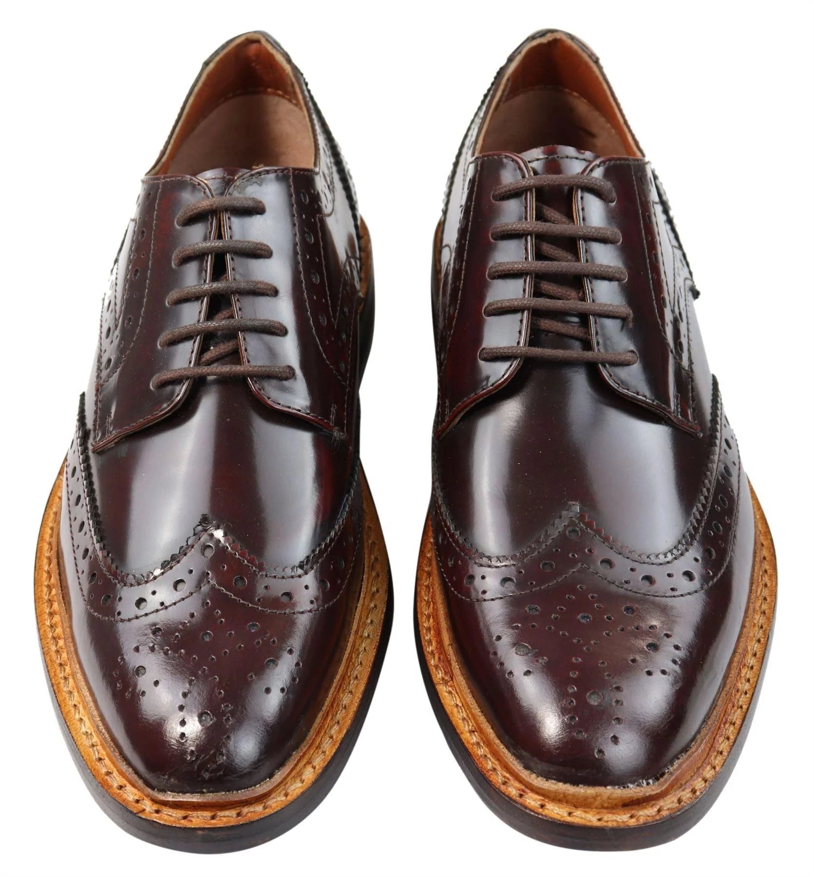 Ανδρικά Παπούτσια Oxford Brogue με Δερμάτινα Κορδόνια Goodyear Welted, σε Ανοιχτό Καφέ Μπορντό