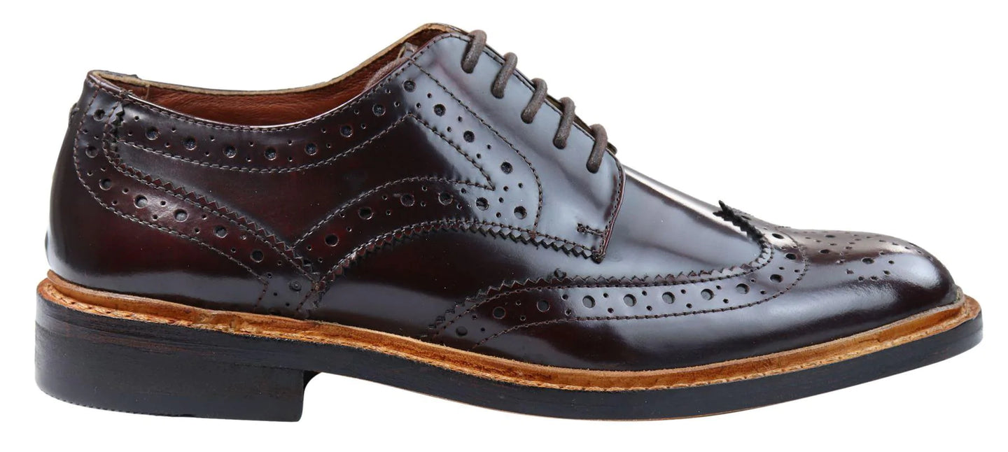 Ανδρικά Παπούτσια Oxford Brogue με Δερμάτινα Κορδόνια Goodyear Welted, σε Ανοιχτό Καφέ Μπορντό