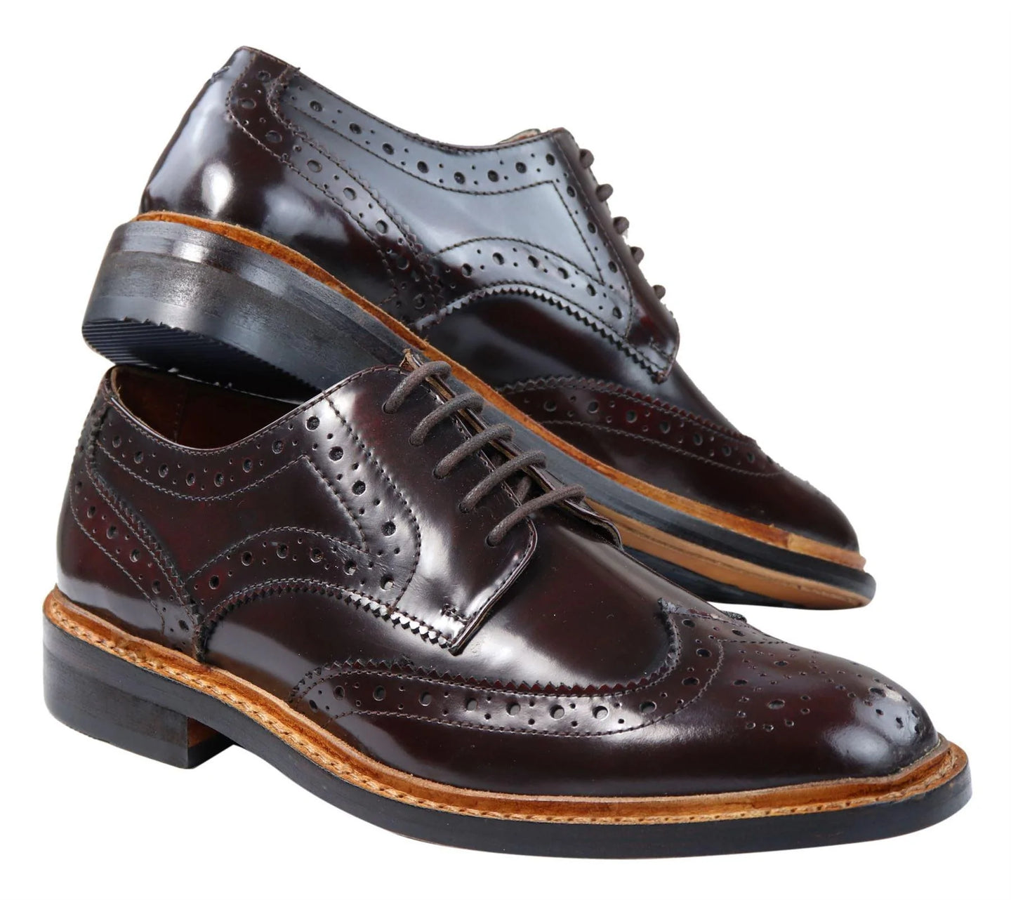 Ανδρικά Παπούτσια Oxford Brogue με Δερμάτινα Κορδόνια Goodyear Welted, σε Ανοιχτό Καφέ Μπορντό