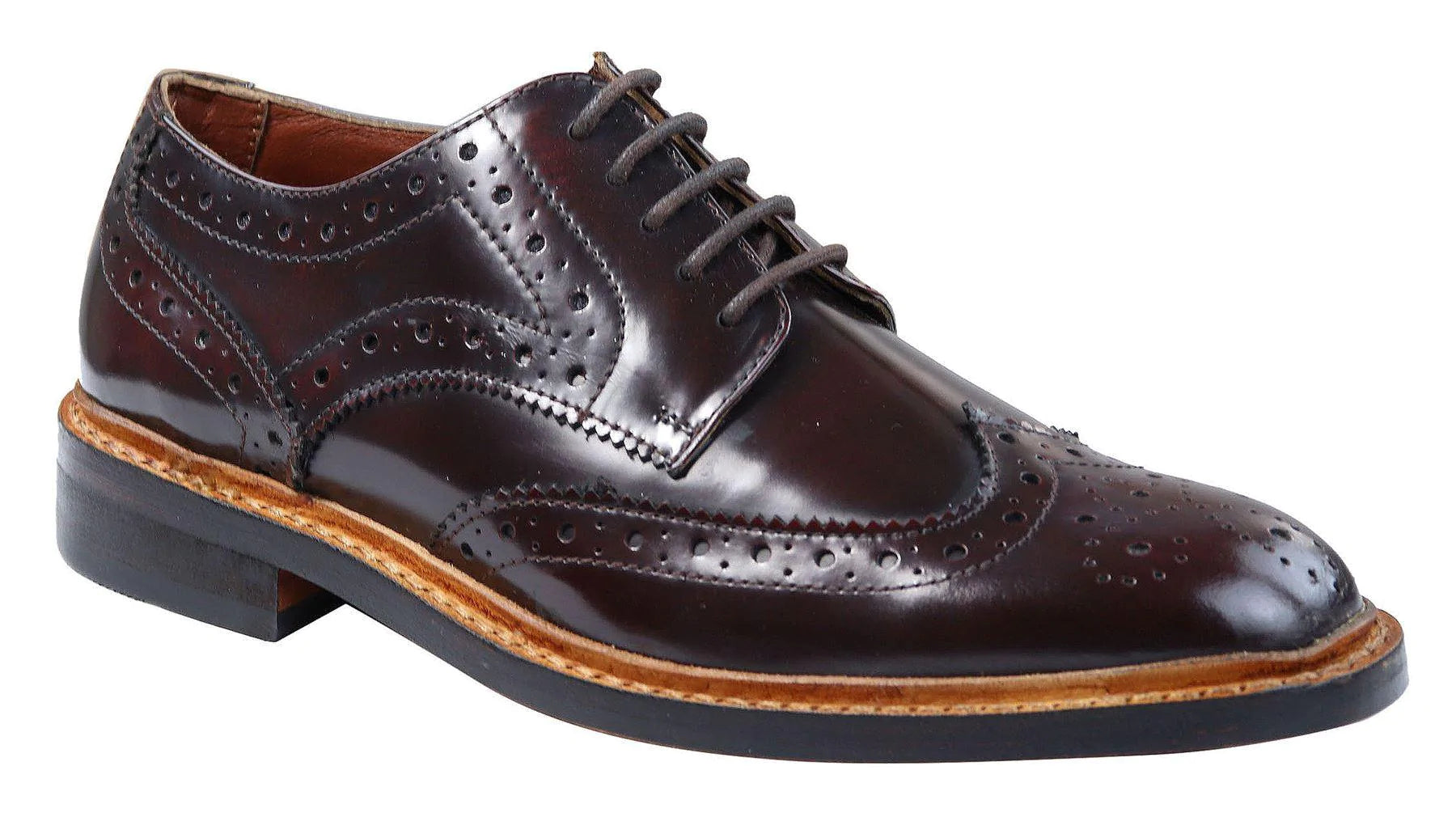 Ανδρικά Παπούτσια Oxford Brogue με Δερμάτινα Κορδόνια Goodyear Welted, σε Ανοιχτό Καφέ Μπορντό