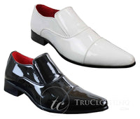 Ανδρικά Έξυπνα Επίσημα Slip-On Λευκά Λαμπερά Λουστρίνι Παπούτσια με Δερμάτινη Επένδυση Ιταλικά