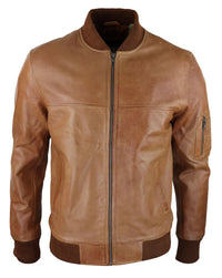Ανδρικό Δερμάτινο Bomber Μπουφάν Δερμάτινο Casual Varsity Vintage Έξυπνο, Casual, Tan