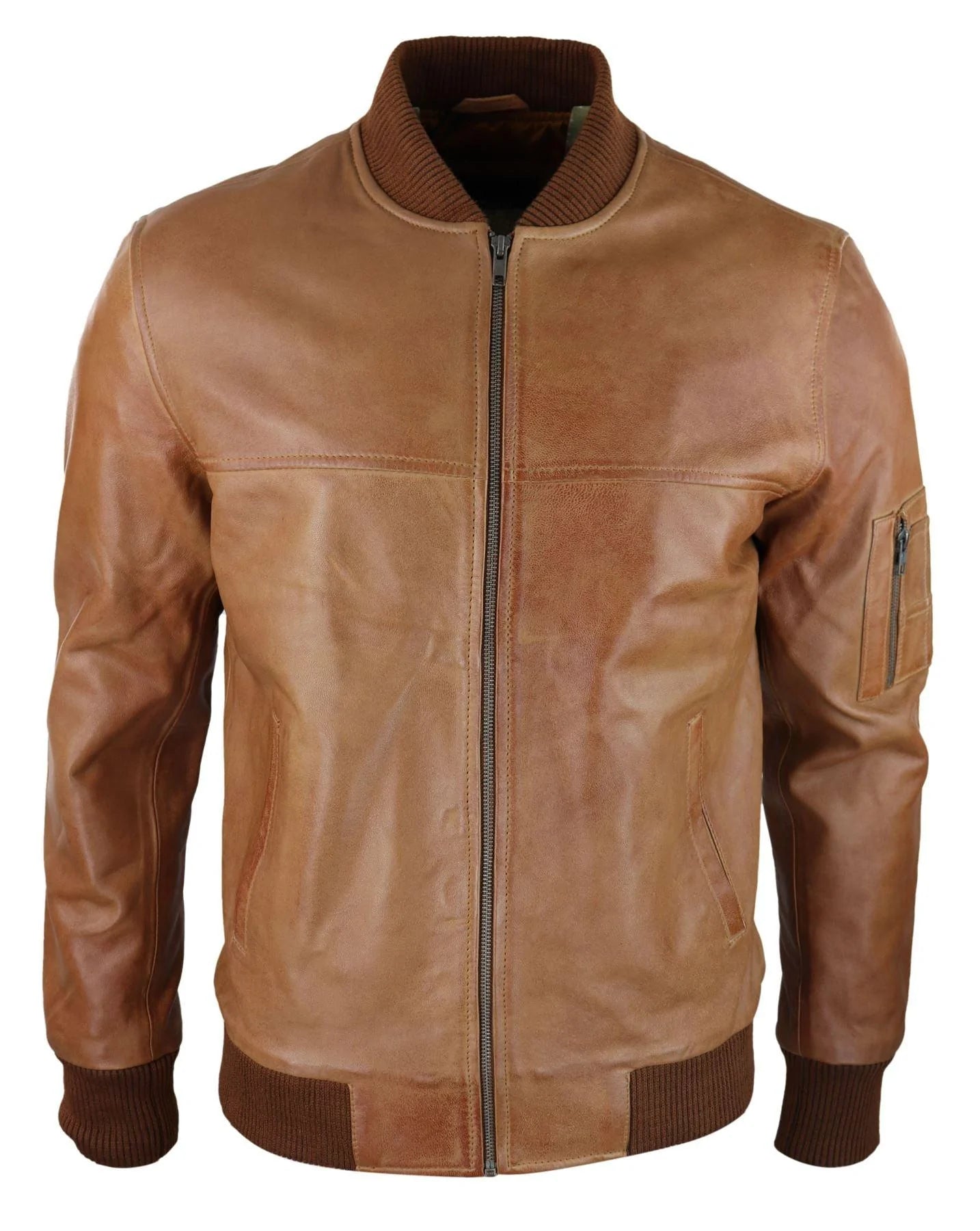 Ανδρικό Δερμάτινο Bomber Μπουφάν Δερμάτινο Casual Varsity Vintage Έξυπνο, Casual, Tan