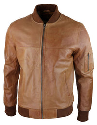 Ανδρικό Δερμάτινο Bomber Μπουφάν Δερμάτινο Casual Varsity Vintage Έξυπνο, Casual, Tan