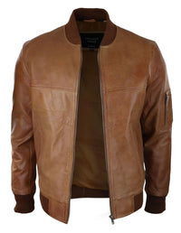 Ανδρικό Δερμάτινο Bomber Μπουφάν Δερμάτινο Casual Varsity Vintage Έξυπνο, Casual, Tan