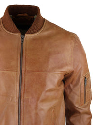 Ανδρικό Δερμάτινο Bomber Μπουφάν Δερμάτινο Casual Varsity Vintage Έξυπνο, Casual, Tan