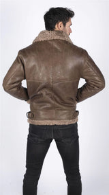 Ανδρικό γνήσιο δέρμα προβάτου B3 Flying Aviator Vintage καφέ αρκουδάκι από γούνα προβάτου