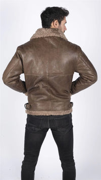 Ανδρικό γνήσιο δέρμα προβάτου B3 Flying Aviator Vintage καφέ αρκουδάκι από γούνα προβάτου