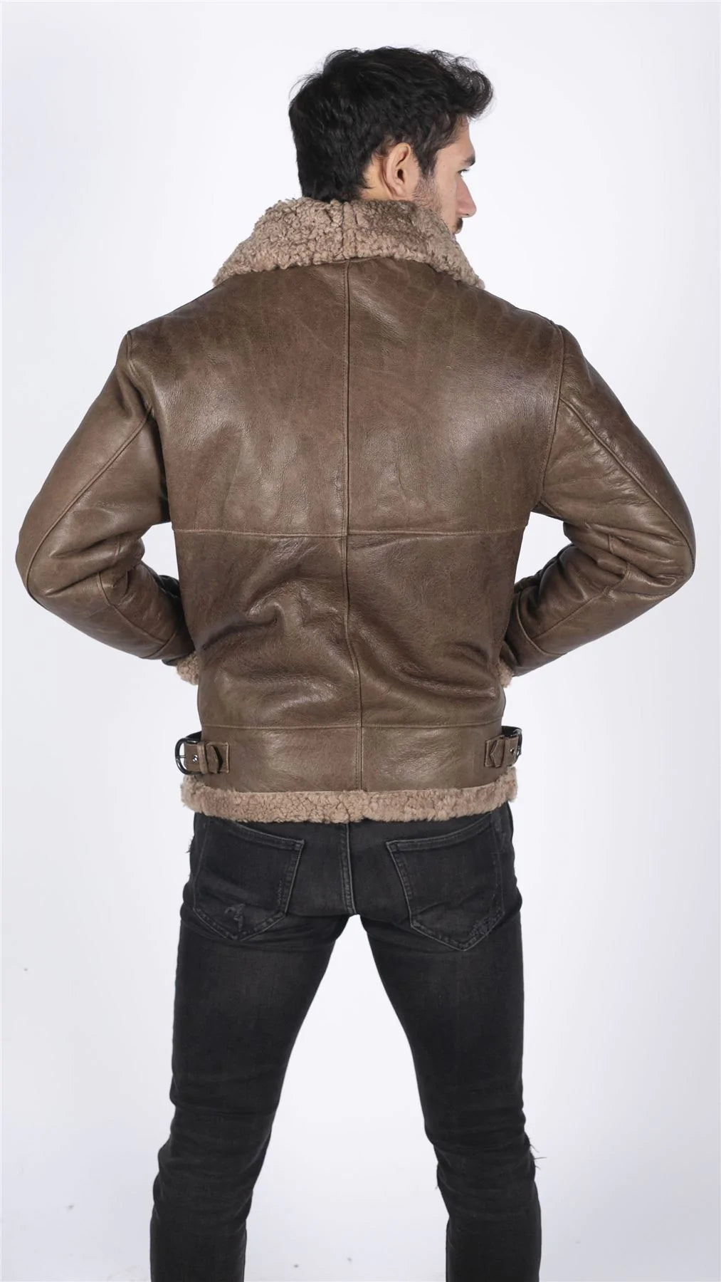 Ανδρικό γνήσιο δέρμα προβάτου B3 Flying Aviator Vintage καφέ αρκουδάκι από γούνα προβάτου