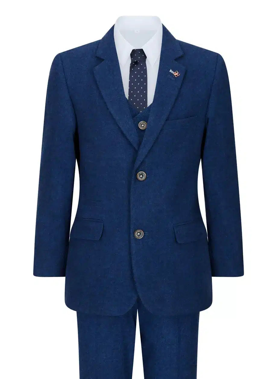 Μάλλινο κοστούμι για αγόρια, μπλε τουίντ, vintage, κλασικό γιλέκο με 4 τσέπες, δεκαετίας του 1920