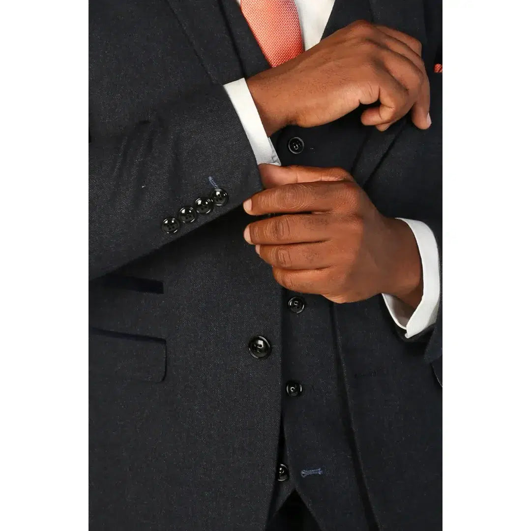 Oscar - Ανδρικό κοστούμι 3 τεμαχίων από μπλε σκούρο τουίντ με ανάμεικτο μαλλί