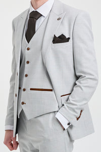 Ανδρικό ολόσωμο καρό Mark 3 τεμαχίων από γκρι πέτρες σε σχήμα τουίντ με καφέ τελείωμα για γάμους και χορούς αποφοίτησης