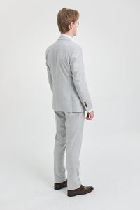 Ανδρικό ολόσωμο καρό Mark 3 τεμαχίων από γκρι πέτρες σε σχήμα τουίντ με καφέ τελείωμα για γάμους και χορούς αποφοίτησης