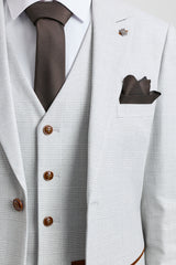 Ανδρικό ολόσωμο καρό Mark 3 τεμαχίων από γκρι πέτρες σε σχήμα τουίντ με καφέ τελείωμα για γάμους και χορούς αποφοίτησης