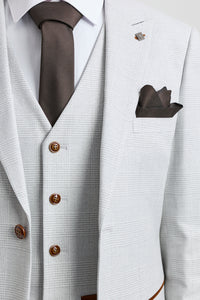 Ανδρικό ολόσωμο καρό Mark 3 τεμαχίων από γκρι πέτρες σε σχήμα τουίντ με καφέ τελείωμα για γάμους και χορούς αποφοίτησης