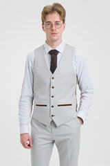 Ανδρικό ολόσωμο καρό Mark 3 τεμαχίων από γκρι πέτρες σε σχήμα τουίντ με καφέ τελείωμα για γάμους και χορούς αποφοίτησης