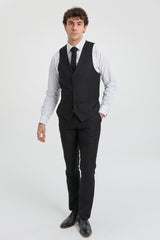 Paul Andrew Parker - Ανδρικό Κοστούμι 3 Τεμαχίων Μαύρο, Πλήρης Εφαρμογή, Κλασικό Ανδρικό Κοστούμι Πένθους Κηδείας