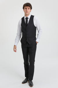 Paul Andrew Parker - Ανδρικό Κοστούμι 3 Τεμαχίων Μαύρο, Πλήρης Εφαρμογή, Κλασικό Ανδρικό Κοστούμι Πένθους Κηδείας