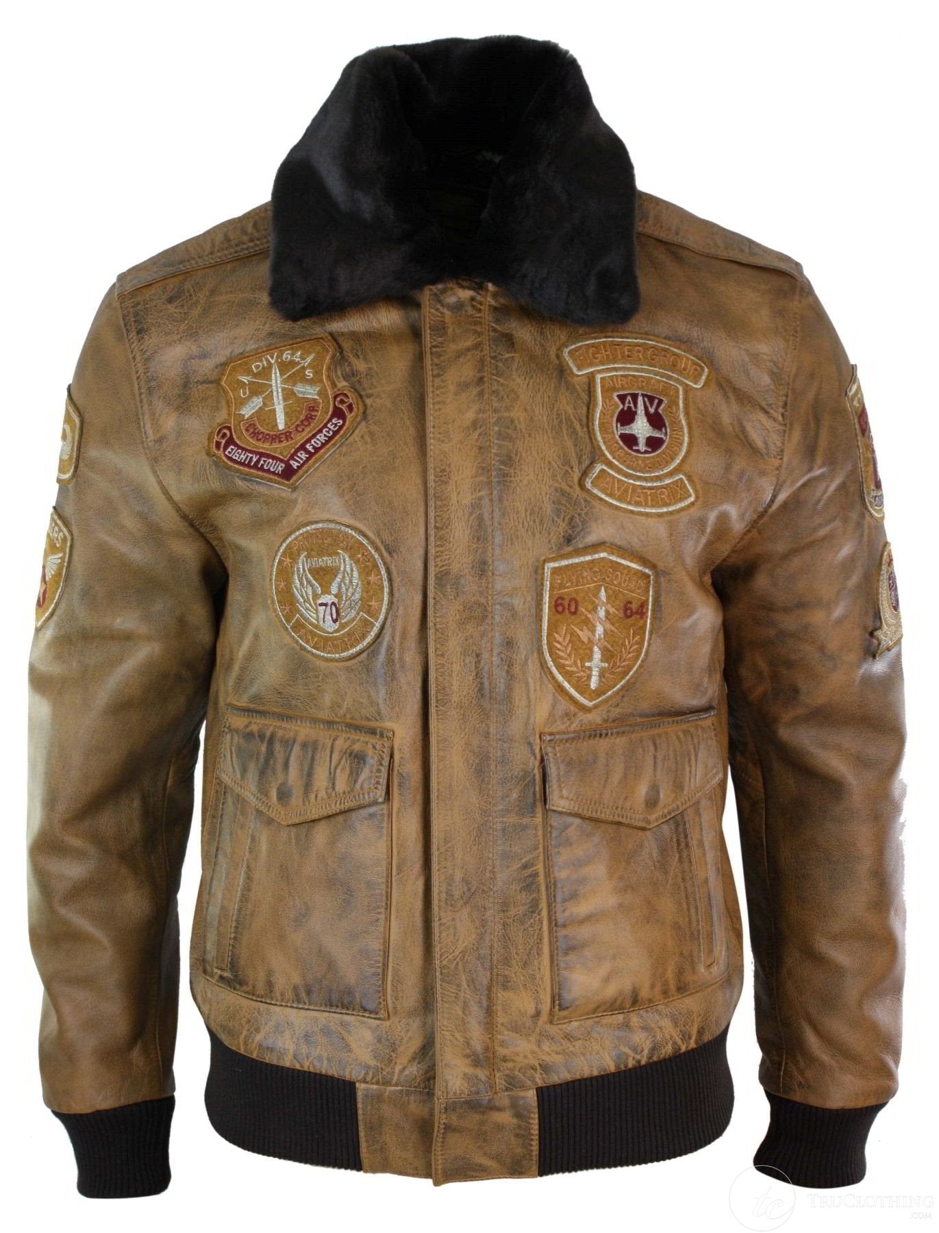 Ανδρικό Μπουφάν Aviator Flying Pilot Bomber Vintage Tan Αφαιρούμενο Μαύρο Γούνινο Γιακά-Καφέ