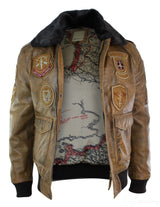 Ανδρικό Μπουφάν Aviator Flying Pilot Bomber Vintage Tan Αφαιρούμενο Μαύρο Γούνινο Γιακά-Καφέ