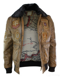 Ανδρικό Μπουφάν Aviator Flying Pilot Bomber Vintage Tan Αφαιρούμενο Μαύρο Γούνινο Γιακά-Καφέ
