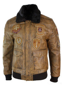 Ανδρικό Μπουφάν Aviator Flying Pilot Bomber Vintage Tan Αφαιρούμενο Μαύρο Γούνινο Γιακά-Καφέ