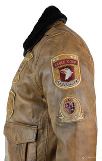 Ανδρικό Μπουφάν Aviator Flying Pilot Bomber Vintage Tan Αφαιρούμενο Μαύρο Γούνινο Γιακά-Καφέ